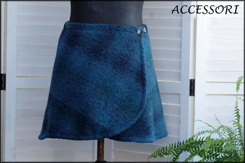 Wrap skirt wool skirt short skirt blue light checked wool kidney warmer mini skirt warm image 7