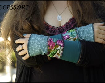 Arm warmers, hand warmers, wrist warmers, summer warmers, reversible warmers, petrol blue, pink, cherries, dotted, floral, patchwork