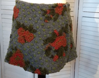 Wrap skirt wool skirt short skirt kidney warmer grey green orange floral dotted mini skirt wool warm