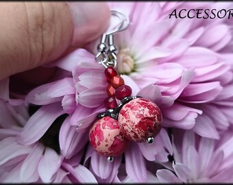 Jasper Impressions Earrings Stainless Steel Drop Earrings Red Bohemian Glass Beads