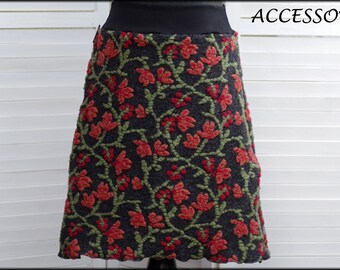 Wool skirt women's skirt short skirt A-cut floral gray orange green flowers wool warm