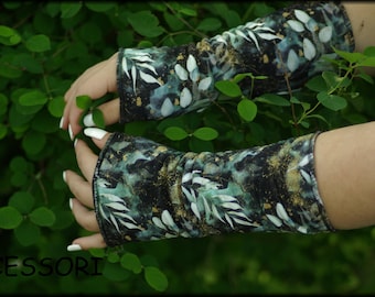 Cuffs arm warmers double-sided or with thumb hole black mint green gold white floral fleece hand warmers soft warm cuddly
