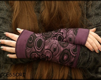 Armstulpen Stulpen Handstulpen Viskose Baumwolle Jersey Sommerstulpen gepunktet lila schwarz violett Pulswärmer Handwärmer