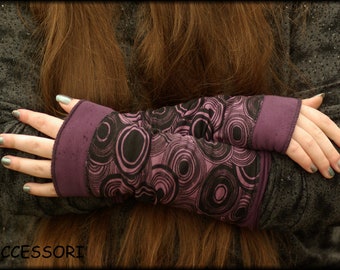 Arm Cuffs Hand Tulips Viscose Cotton jersey summer Tulips Dotted Purple Black Black pulse warmer hand warmer