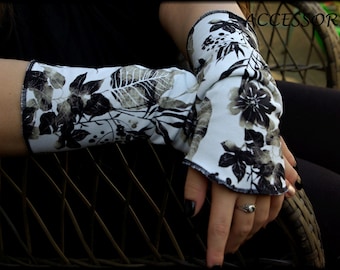 Wrist warmers, arm warmers, double-sided or with thumb hole, black, grey, white, floral, fleece hand warmers, soft, warm, cuddly