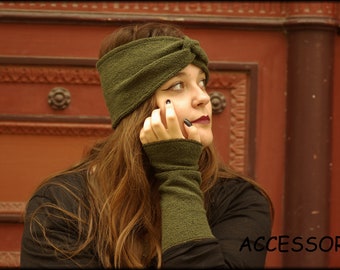 Headband merino wool green knot headband not itchy warm thick cuddly