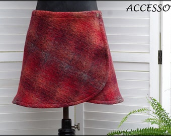 Wrap skirt wool skirt short skirt orange red light checked wool kidney warmer mini skirt warm
