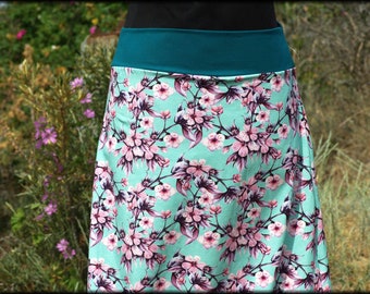 Balloon skirt, jersey skirt, summer skirt, turquoise, pink, flowered, cotton jersey, flowered, women's skirt