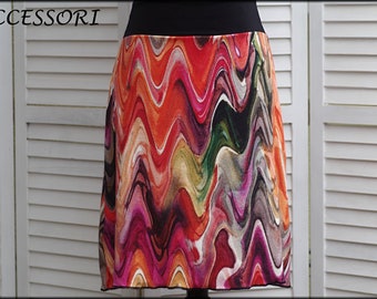Jersey skirt viscose jersey orange pink green marbled women's skirt A - shape