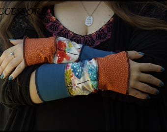 Arm warmers Hand warmers Wrist warmers Summer warmers Reversible warmers blue orange dotted parasol patchwork