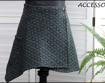 Wrap skirt wool skirt short skirt kidney warmer mint green black mini skirt wool warm