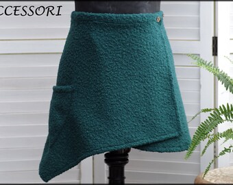 Wrap skirt bouclé skirt short skirt kidney warmer petrol mini skirt bouclé warm