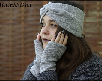 Headband made of knitted fabric, knotted headband, hairband, knotted hairband, turban hairband, bandana, soft, light and cuddly, light grey