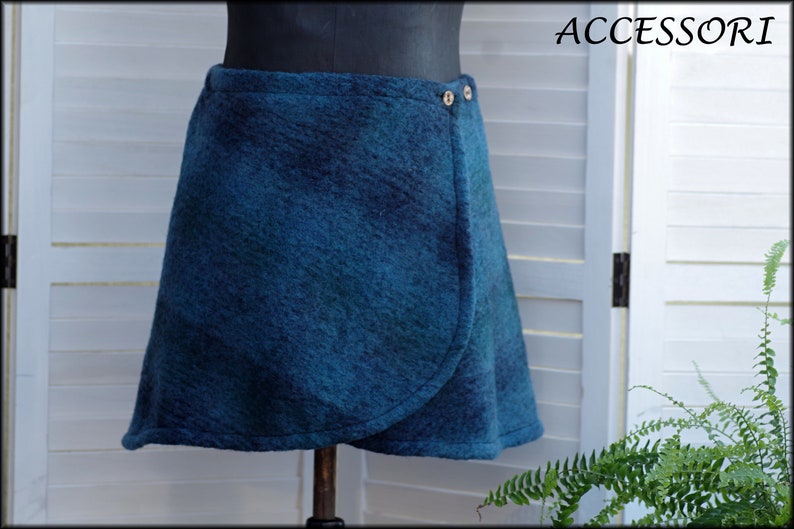 Wrap skirt wool skirt short skirt blue light checked wool kidney warmer mini skirt warm image 8