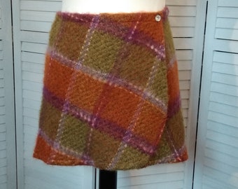 Wrap skirt wool skirt short skirt kidney warmer orange green purple checkered miniskirt wool warm cuddly