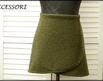 Wrap skirt short skirt kidney warmer mini skirt cozy warm bouclé khaki green