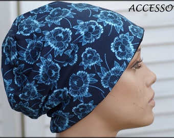 Hat Beanie Double Hat Reversible Hat Black Petrol Floral Cotton Jersey