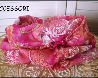 Foulard foulard foulard Paisley floral rose fuchsia orange viscose collier