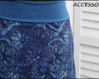 Balloon skirt jersey skirt summer skirt dark blue with mandala cotton jersey floral women's skirt size L