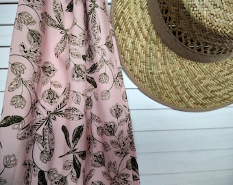 Loop scarf wrap scarf very light flowered pink gold with dragonflies viscose necklace