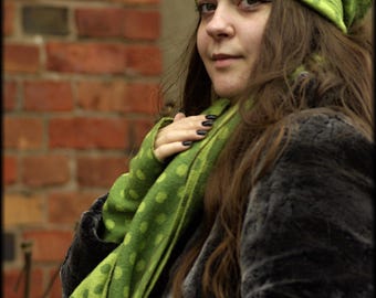 Merino wool hat beanie wool green dotted warm fine soft absolutely not scratchy