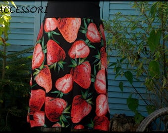 Jersey skirt, summer skirt, viscose jersey, strawberry, red, black, green, women's skirt, A-line shape