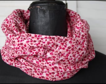 Loop Scarf Wrap Scarf Muslin Pink White Floral Extra Soft Cotton Neckwear