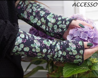 Cuffs arm warmers double-sided or with thumb hole black green pink floral alpine fleece hand warmers soft warm cuddly
