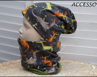 Children's hat beanie loop with dragon gray orange green cotton baby hat warm cuddly fleece winter hat