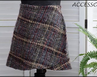 Wrap skirt wool skirt short skirt kidney warmer gray beige mini skirt wool fabric warm