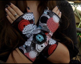 Wrist warmers, arm warmers, double-sided or with thumb hole, black, red, blue, white, swirl fleece hand warmers, soft, warm, cuddly