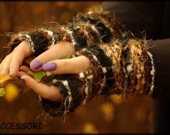 Arm warmers brown black cuffs with thumb hole