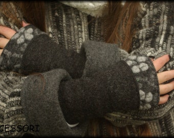 Arm warmers, leg warmers, wool, grey floral, warm, dark grey