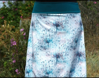 Balloon skirt, jersey skirt, summer skirt, petrol white, dandelion, flowered, cotton jersey, flowered, women's skirt