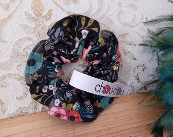 Scrunchie Haargummi Zopfgummi geblümt schwarz petrol Haaraccessoires Haarschmuck