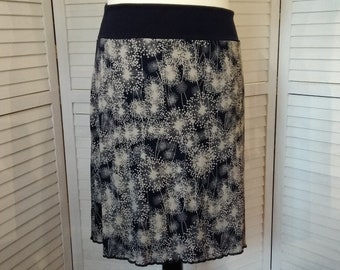 Jersey skirt summer skirt viscose jersey dark blue beige with dandelions floral ladies skirt A - form