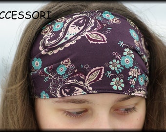 Hairband Bandana Paisley Floral Purple Petrol Viscose Cotton