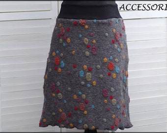 Wool skirt women's skirt short skirt A-cut polka dots gray colorful dots flowers wool warm