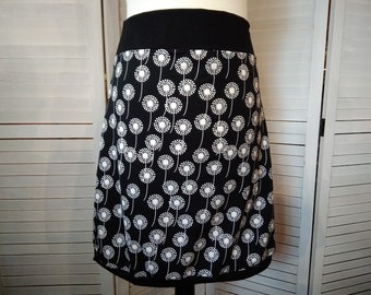 Balloon skirt jersey skirt summer skirt floral black white with dandelions cotton jersey ladies skirt