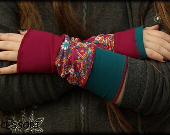 Arm Tulips Tulips Hand Tulips turning tulips summer Tulips Patchwork petrol mandala fuchsia cotton Hand Warmer hand warmer Floral