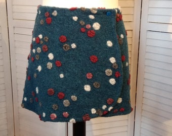Wrap skirt, wool skirt, short skirt, kidney warmer, grey, blue, white polka dot mini skirt, wool, warm