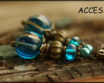 Earrings with Bohemian glass beads green blue bronze earrings nickel free earrings