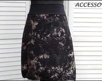 Balloon skirt summer skirt viscose black with gold floral cotton jersey ladies skirt