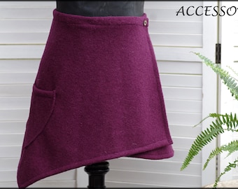 Wrap skirt wool skirt short skirt kidney warmer fuchsia purple mini skirt wool warm