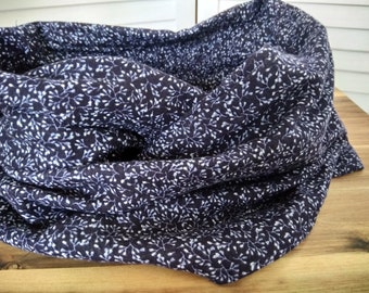 Loop Scarf Wrap Scarf Muslin Dark Blue Floral Dotted Cotton Necklace