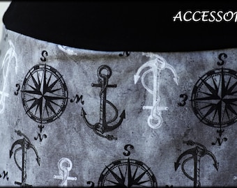 Balloon skirt French Terry summer skirt light grey white black with anchors maritime cotton jersey floral ladies skirt