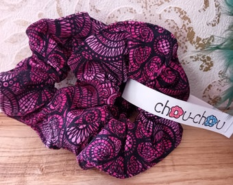 Scrunchie Haargummi Zopfgummi schwarz rosa fuchsia Mandala Haaraccessoires Haarschmuck