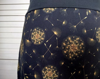 Balloon skirt jersey skirt summer skirt very dark blue with mustard yellow dandelions cotton jersey flowered women's skirt