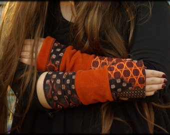 Cuffs Arm cuffs Hand cuffs Reversible cuffs on both sides cinnamon orange rust Polar fleece patchwork viscose jersey soft warm cuddly