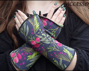 Cuffs arm warmers double-sided or with thumb hole black green pink floral alpine fleece hand warmers soft warm cuddly